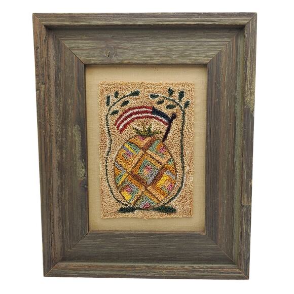 Rustic Needle Punch Wall Art Primitive Pineapple American Flag Patriotic Fiber - Picture 7 of 7